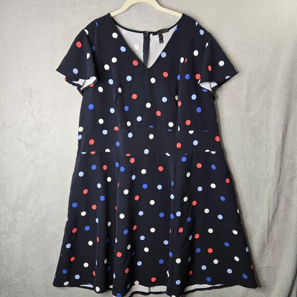 Lane Bryant 24W Lena Dress Black Polka Dot Midi Length Pockets Flutter Sleeve - Picture 2 of 9